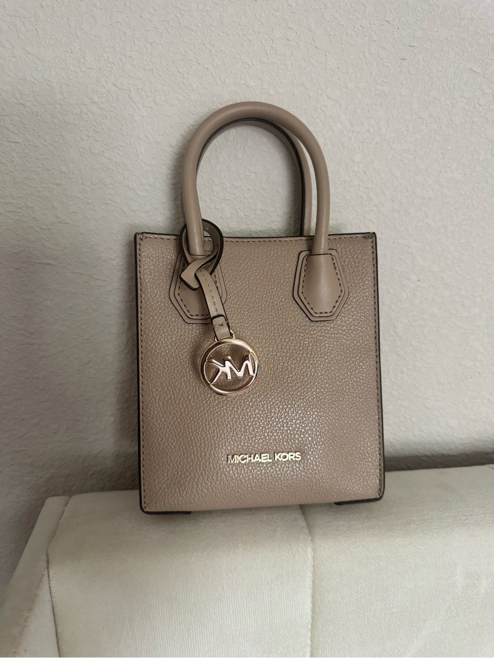 Michael Kors Taupe Pebbled Leather Mini Tote with Gold Hardware